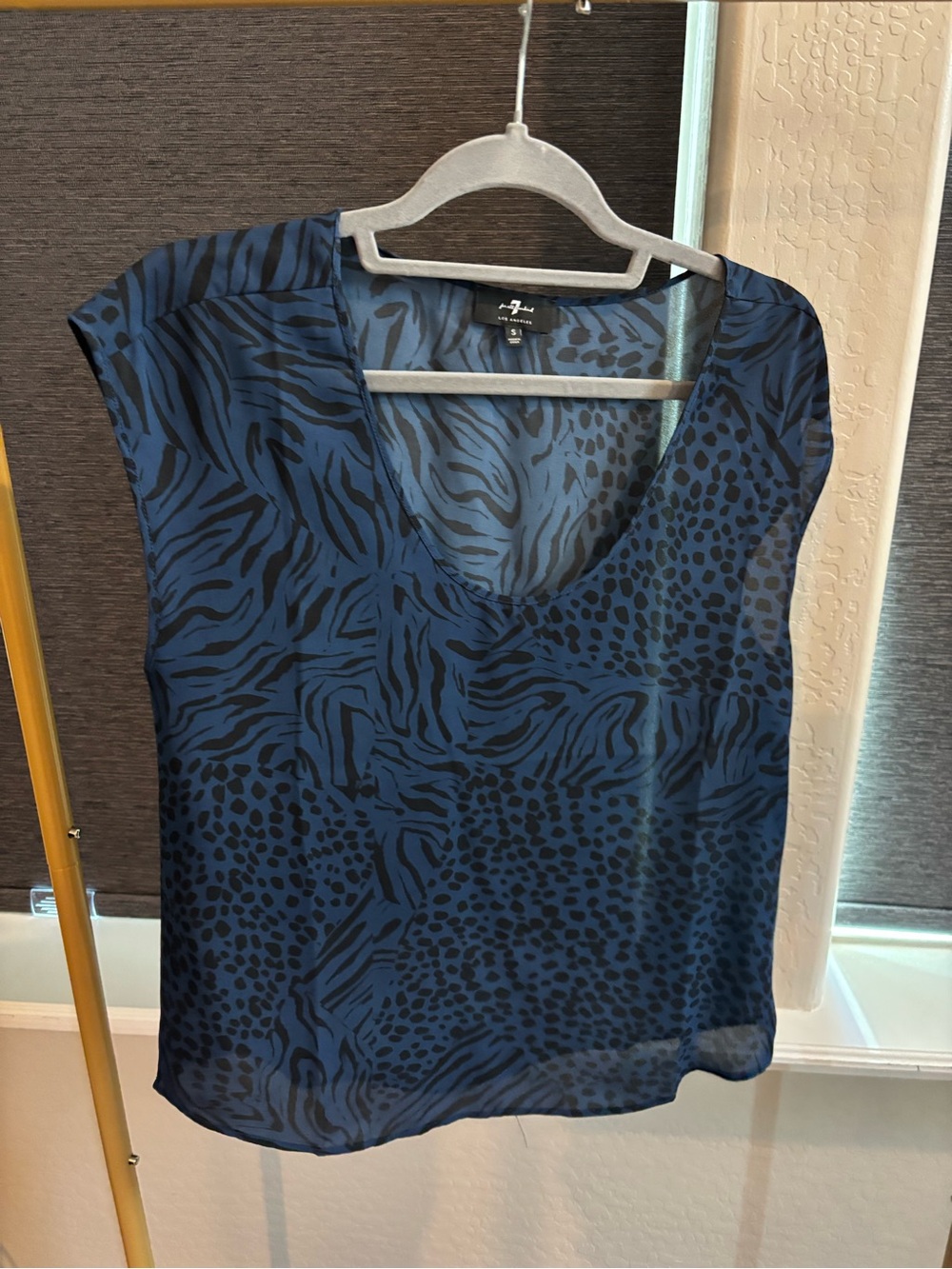 7 For All Mankind Navy and Black Animal Print V-Neck Blouse